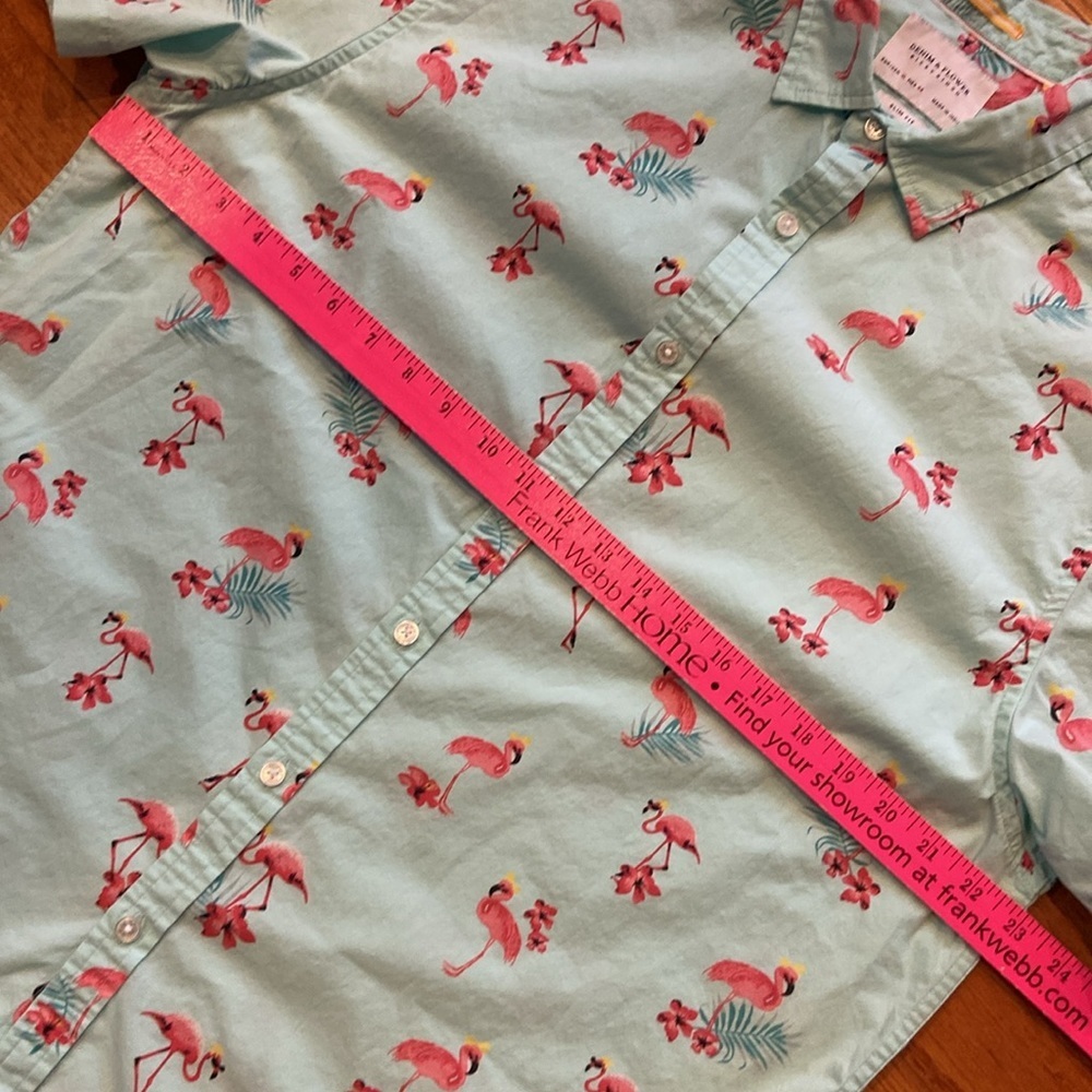 Denim & Flower light turquoise/sea green? flamingo button up size XL slim fit - Picture 6 of 10
